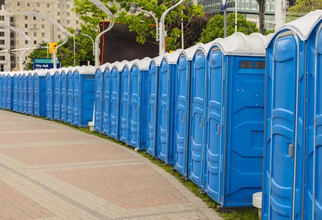 Seasonal porta potty units set up at a Bloomsburg, Pennsylvania venue