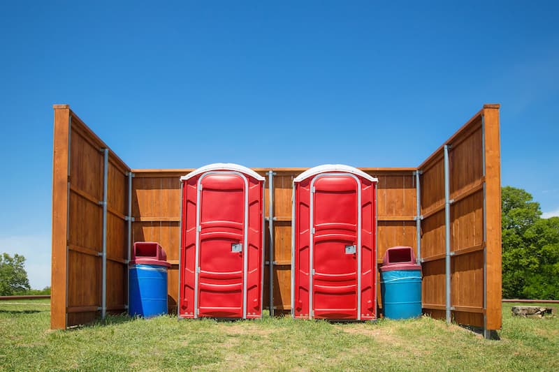 Short-term porta potty units staged for delivery in Bloomsburg, Pennsylvania
